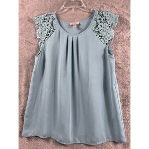 Loft Womens Light Blue Sleeveless Top With Lace Cap Sleeves Size M